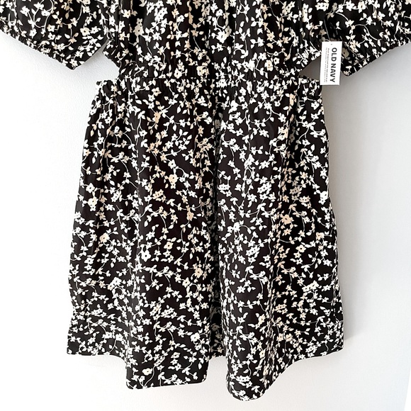 OLD NAVY Cotton Poplin Cutout Mini Dress - Black & Cream Floral Print - Picture 5 of 12